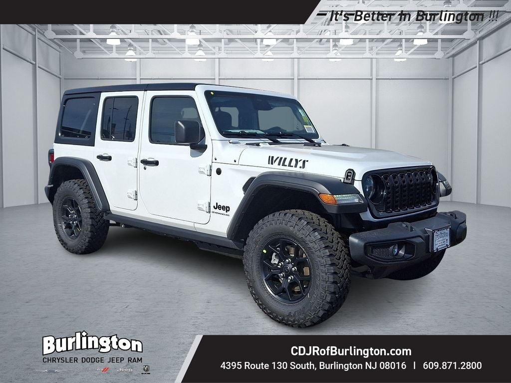 2026 Jeep Wrangler WRANGLER 4-DOOR WILLYS in Bright White Clear-Coat Exterior Paint — front three-quarter view