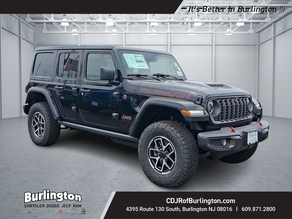 2026 Jeep Wrangler WRANGLER 4-DOOR RUBICON in Black Clear-Coat Exterior Paint — front three-quarter view