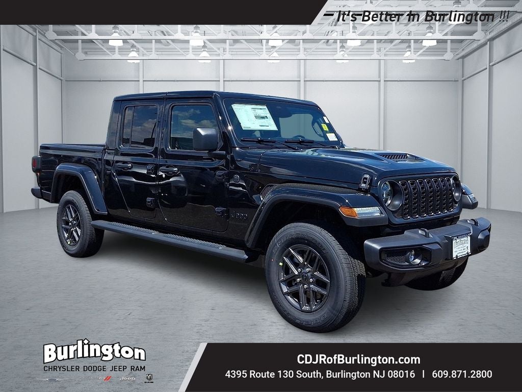 2026 Jeep Gladiator GLADIATOR SPORT S 4X4 in Black Clear-Coat Exterior Paint — front three-quarter view