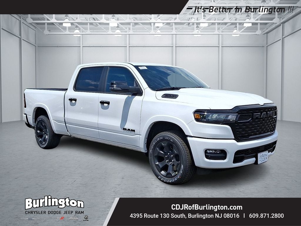 2026 RAM Ram 1500 RAM 1500 BIG HORN CREW CAB 4X4 6'4' BOX in Bright White Clear-Coat Exterior Paint — front three-quarter view