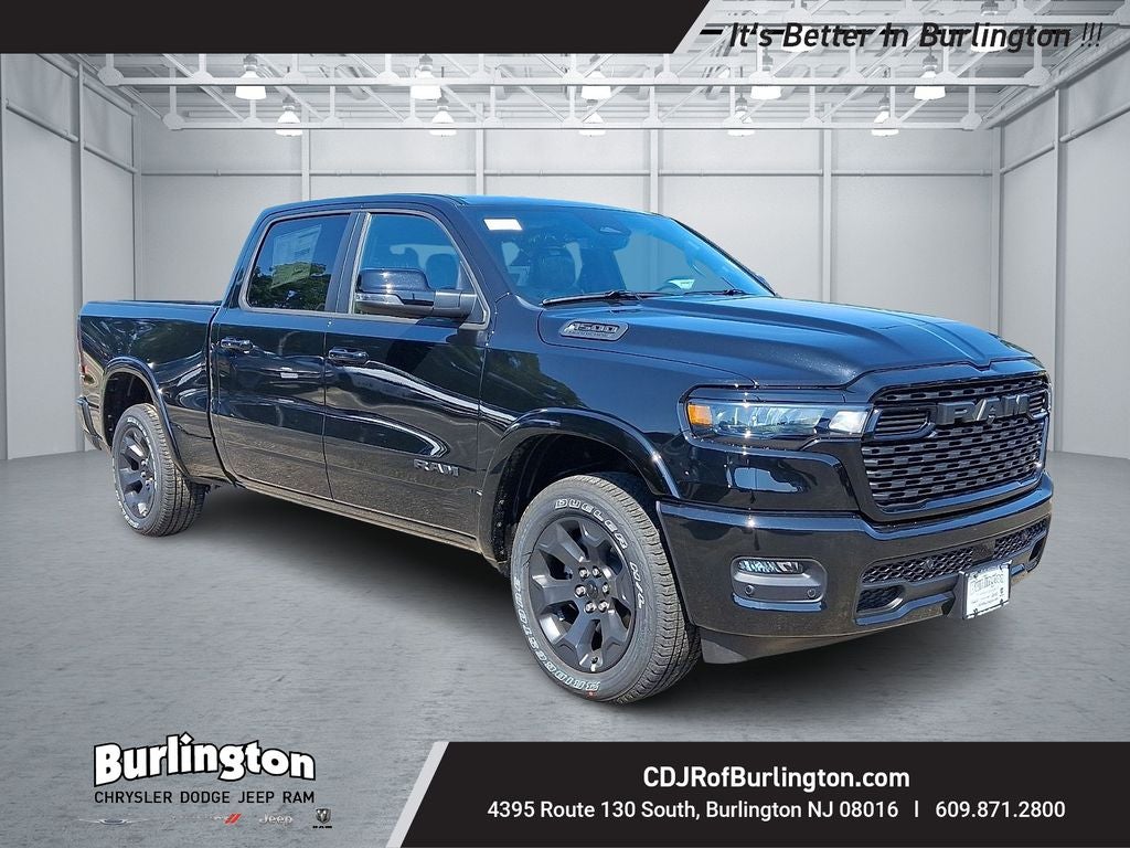 2026 RAM Ram 1500 RAM 1500 BIG HORN CREW CAB 4X4 6'4' BOX in Diamond Black Crystal Pearl-Coat Exterior Paint — front three-quarter view