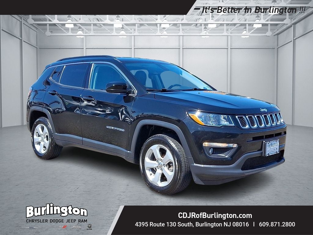 2019 Jeep Compass Latitude 4x4 in Diamond Black Crystal Pearlcoat — front three-quarter view