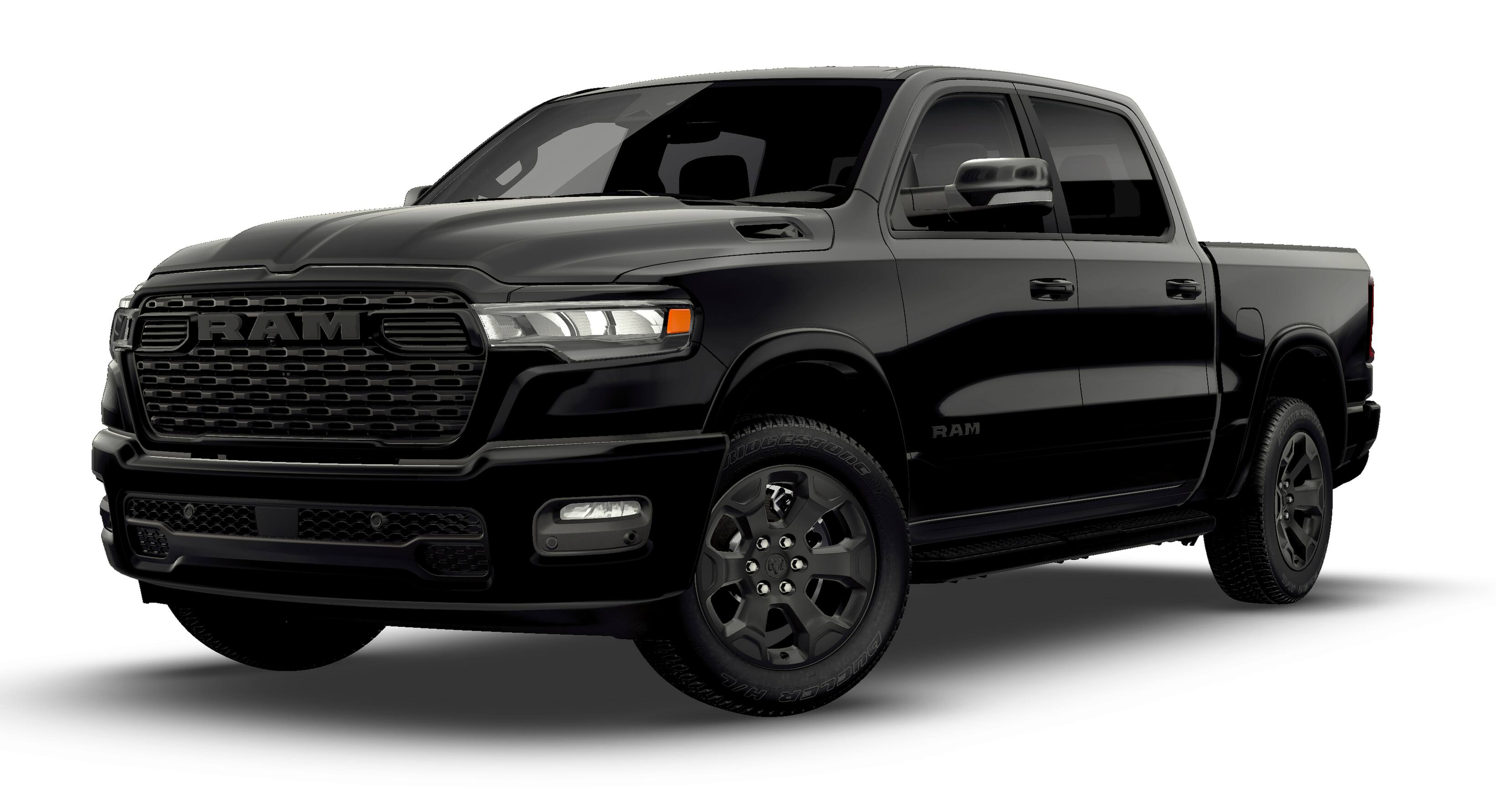2026 RAM Ram 1500 RAM 1500 BIG HORN CREW CAB 4X4 5'7' BOX in Diamond Black Crystal Pearl-Coat Exterior Paint — front three-quarter view