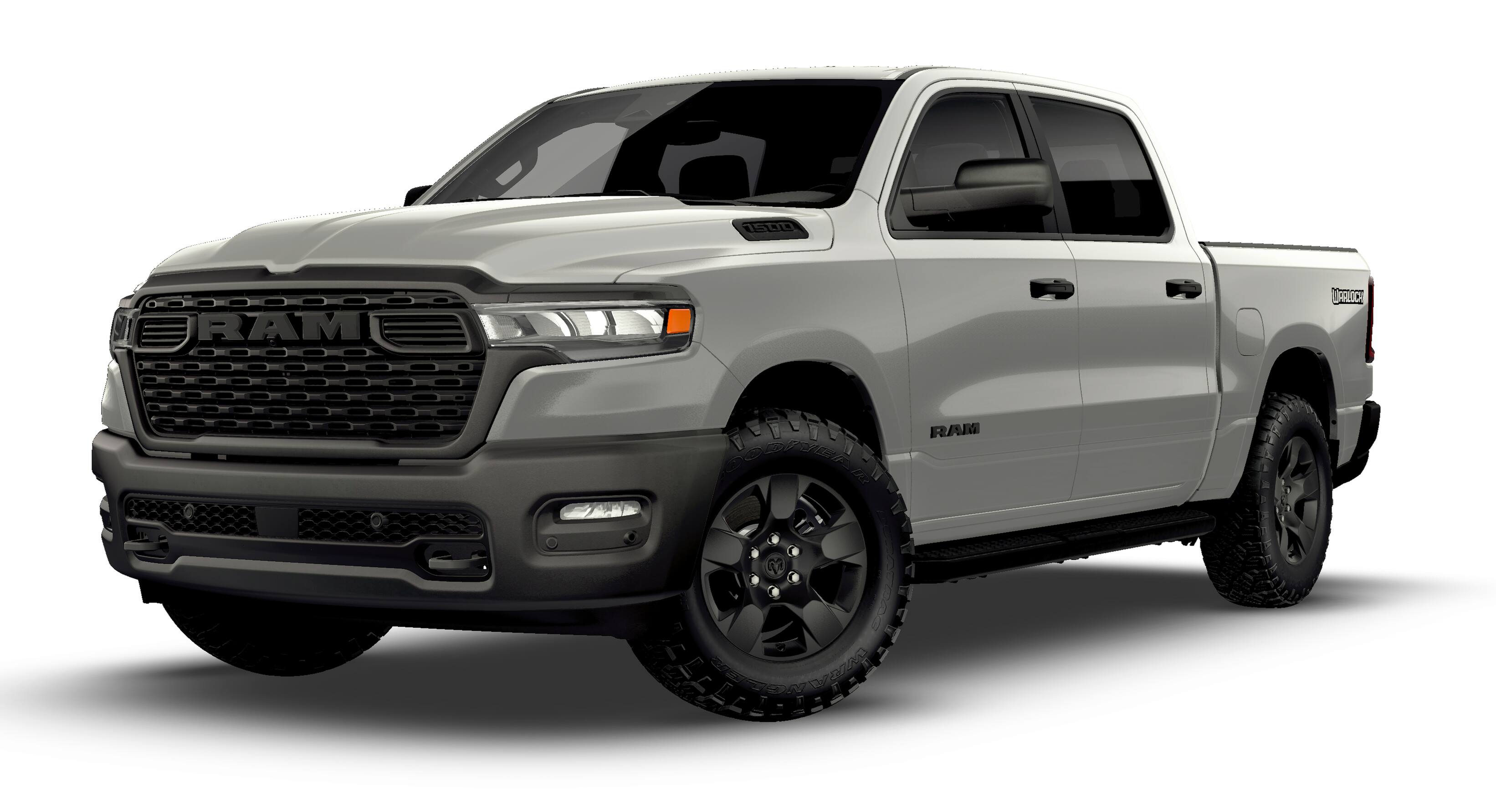 2026 RAM Ram 1500 RAM 1500 WARLOCK CREW CAB 4X4 5'7' BOX in Silver Zynith Exterior Paint — front three-quarter view